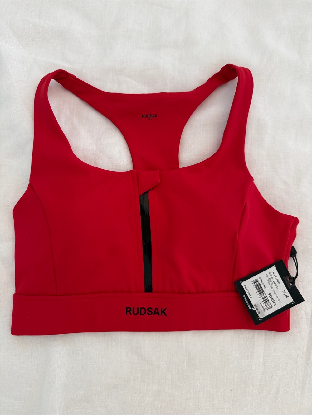 NWT: RUDSAK Vibrant Red Sonna Front-Zip Racerback Sports Bra, sz Medium